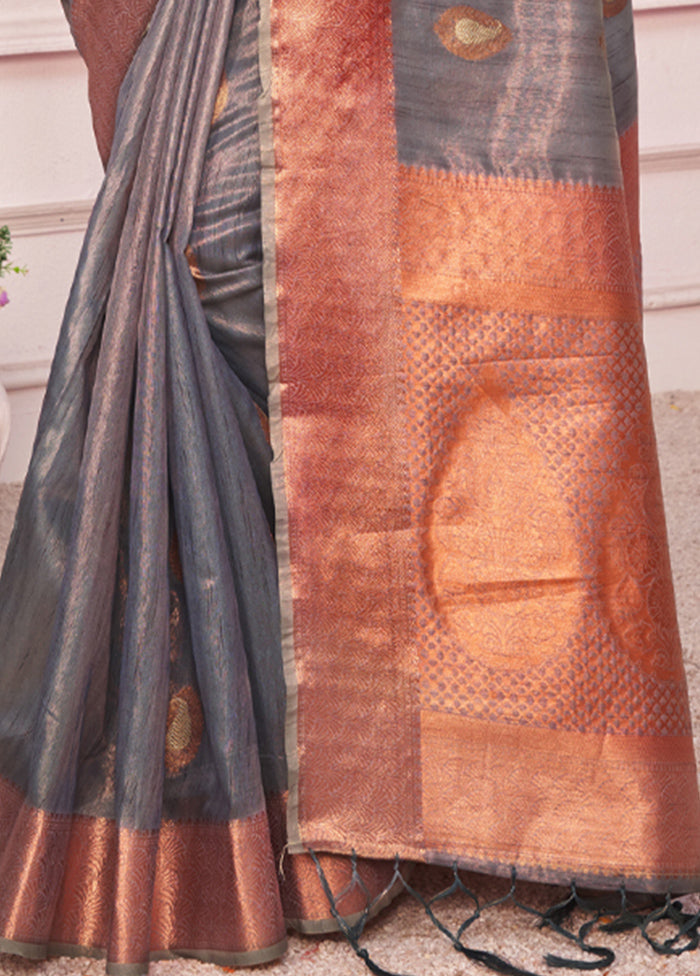 Grey Organza Saree With Blouse Piece - Indian Silk House Agencies