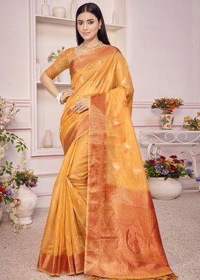 Yellow Organza Saree With Blouse Piece - Indian Silk House Agencies