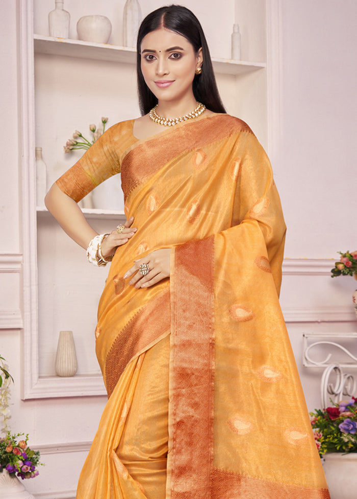 Yellow Organza Saree With Blouse Piece - Indian Silk House Agencies