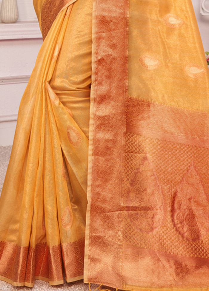 Yellow Organza Saree With Blouse Piece - Indian Silk House Agencies