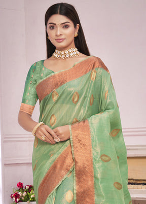 Sea Green Organza Saree With Blouse Piece - Indian Silk House Agencies