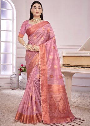 Pink Organza Saree With Blouse Piece - Indian Silk House Agencies