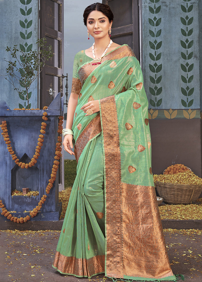 Green Organza Saree With Blouse Piece - Indian Silk House Agencies