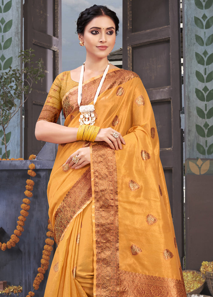 Mustard Organza Saree With Blouse Piece - Indian Silk House Agencies