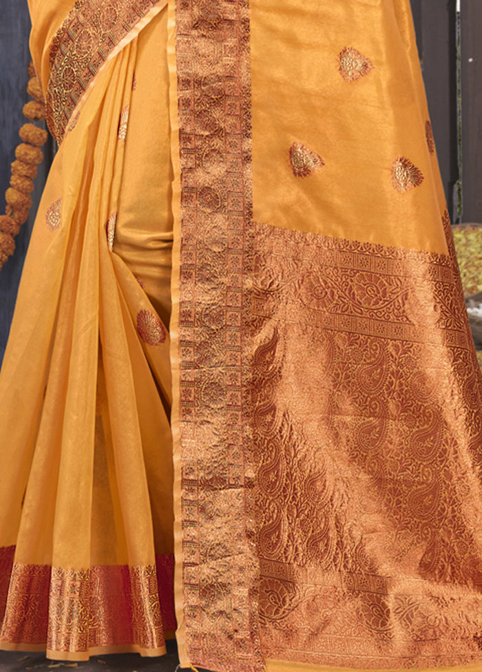 Mustard Organza Saree With Blouse Piece - Indian Silk House Agencies