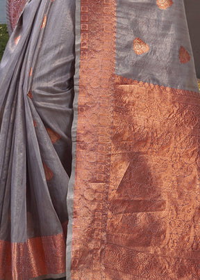 Grey Organza Saree With Blouse Piece - Indian Silk House Agencies