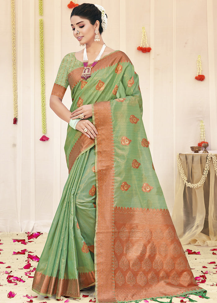 Green Organza Saree With Blouse Piece - Indian Silk House Agencies