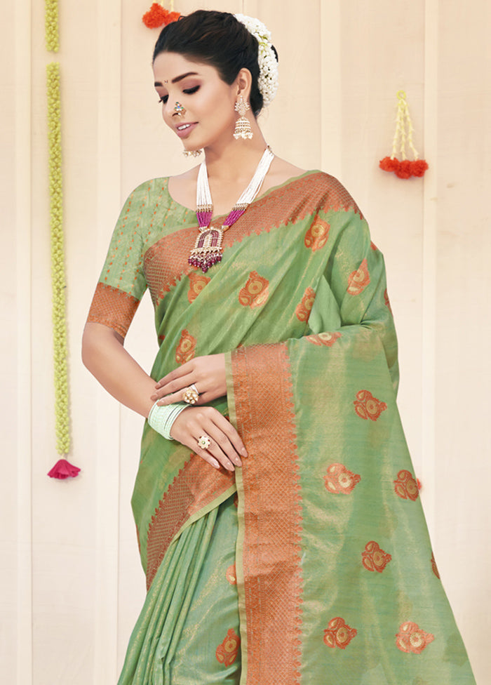 Green Organza Saree With Blouse Piece - Indian Silk House Agencies