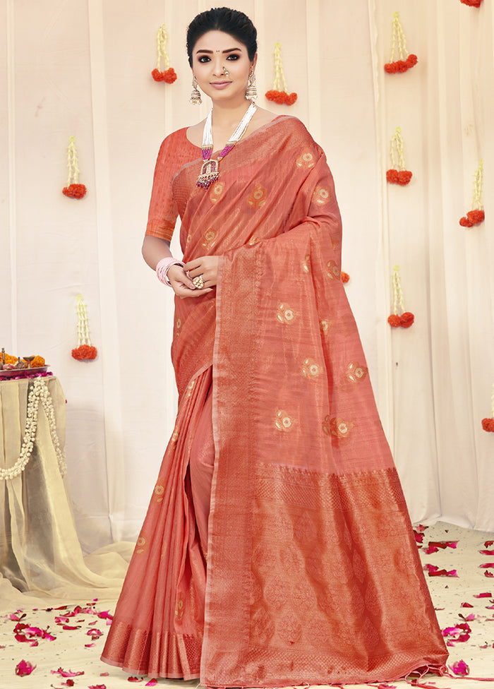 Peach Organza Saree With Blouse Piece - Indian Silk House Agencies