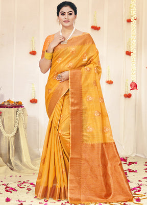 Yellow Organza Saree With Blouse Piece - Indian Silk House Agencies