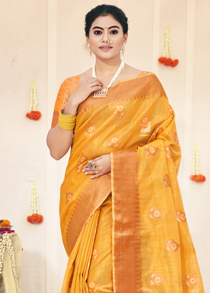 Yellow Organza Saree With Blouse Piece - Indian Silk House Agencies