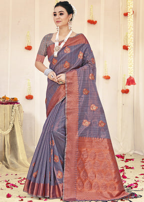 Grey Organza Saree With Blouse Piece - Indian Silk House Agencies