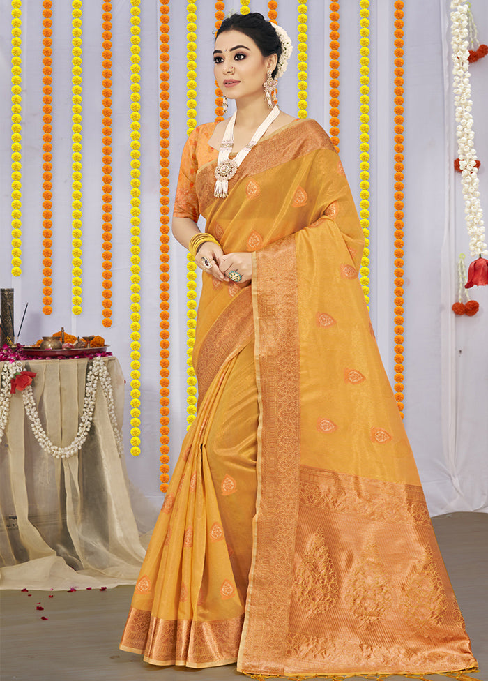 Yellow Organza Saree With Blouse Piece - Indian Silk House Agencies