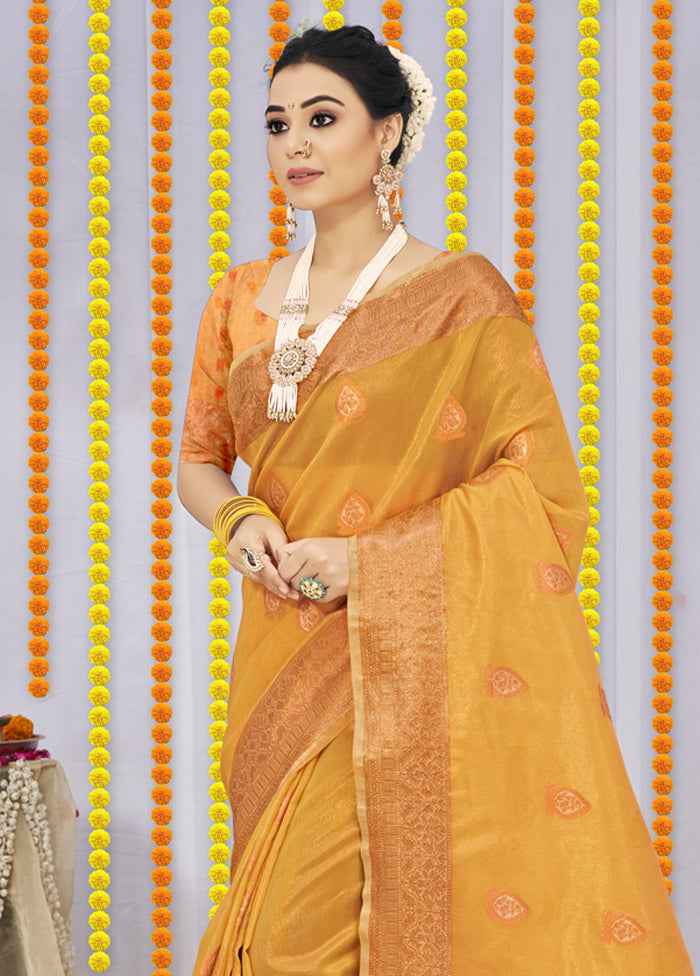 Yellow Organza Saree With Blouse Piece - Indian Silk House Agencies