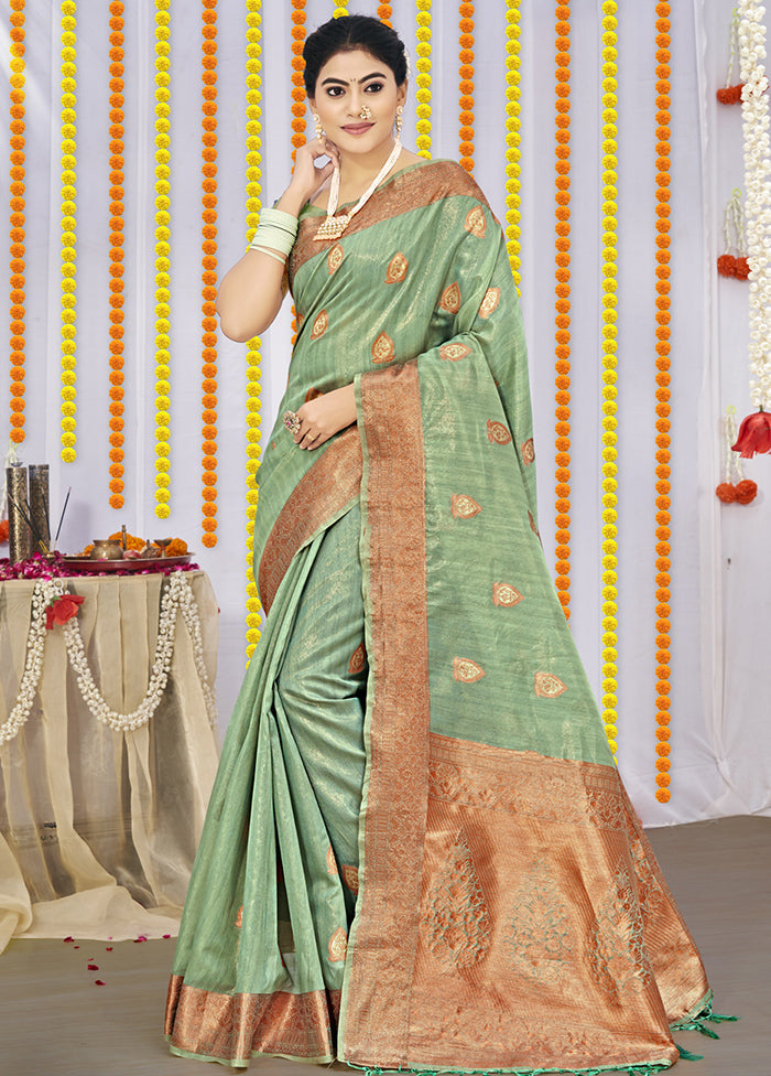 Green Organza Saree With Blouse Piece - Indian Silk House Agencies