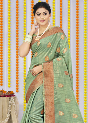 Green Organza Saree With Blouse Piece - Indian Silk House Agencies