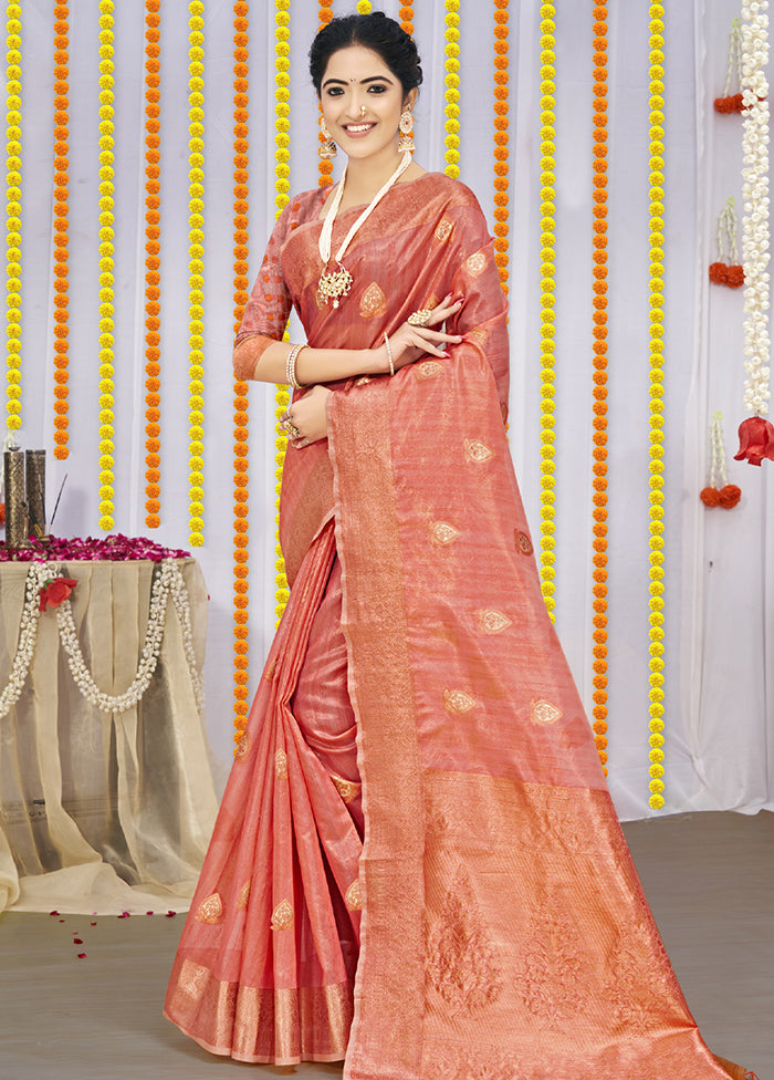 Peach Organza Saree With Blouse Piece - Indian Silk House Agencies