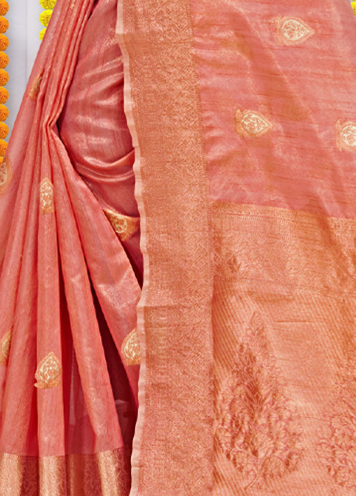 Peach Organza Saree With Blouse Piece - Indian Silk House Agencies