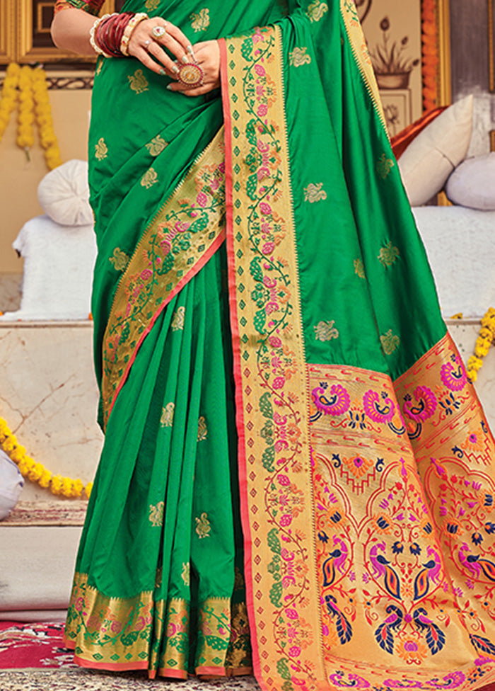 Green Spun Silk Saree With Blouse Piece - Indian Silk House Agencies