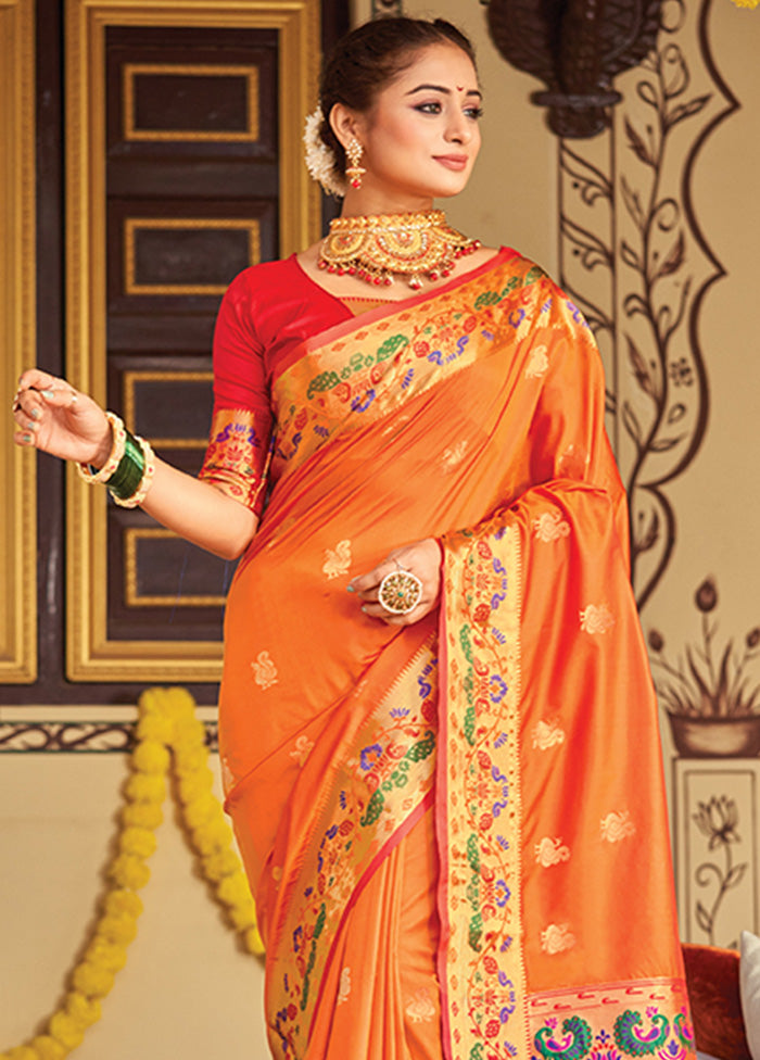 Orange Spun Silk Saree With Blouse Piece - Indian Silk House Agencies