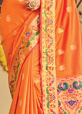 Orange Spun Silk Saree With Blouse Piece - Indian Silk House Agencies