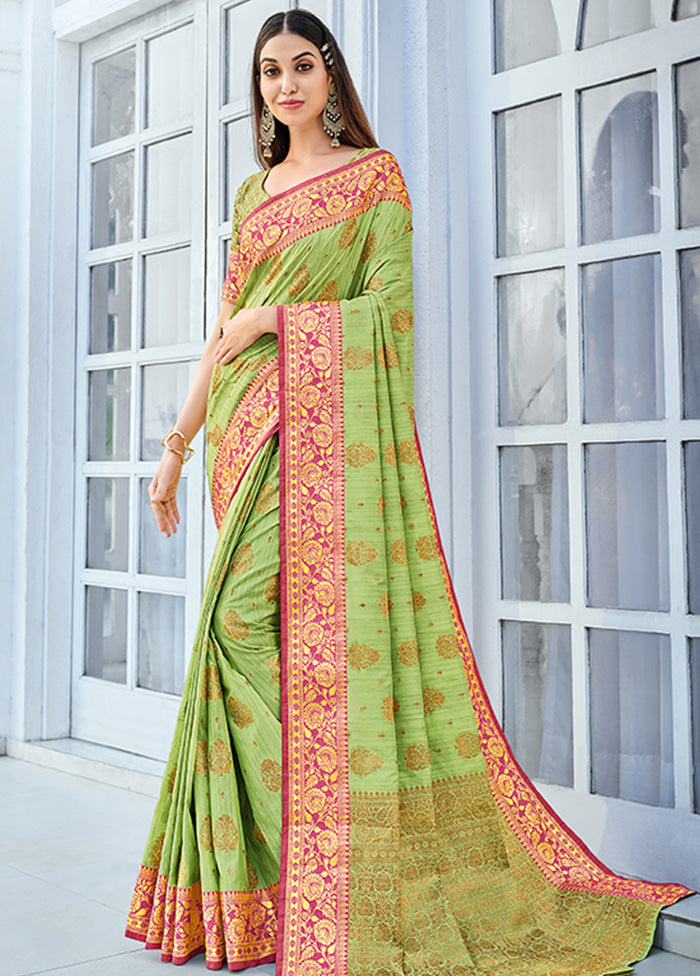 Light Green Spun Silk Saree With Blouse Piece - Indian Silk House Agencies