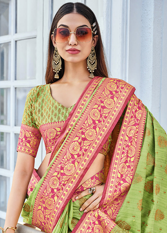 Light Green Spun Silk Saree With Blouse Piece - Indian Silk House Agencies