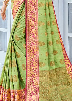 Light Green Spun Silk Saree With Blouse Piece - Indian Silk House Agencies