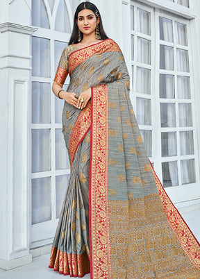 Grey Spun Silk Saree With Blouse Piece - Indian Silk House Agencies