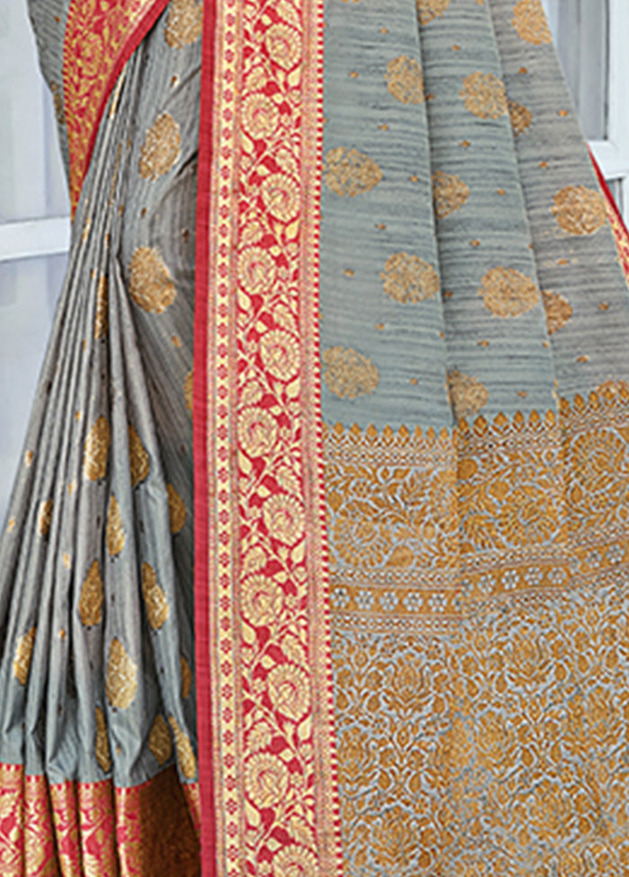 Grey Spun Silk Saree With Blouse Piece - Indian Silk House Agencies