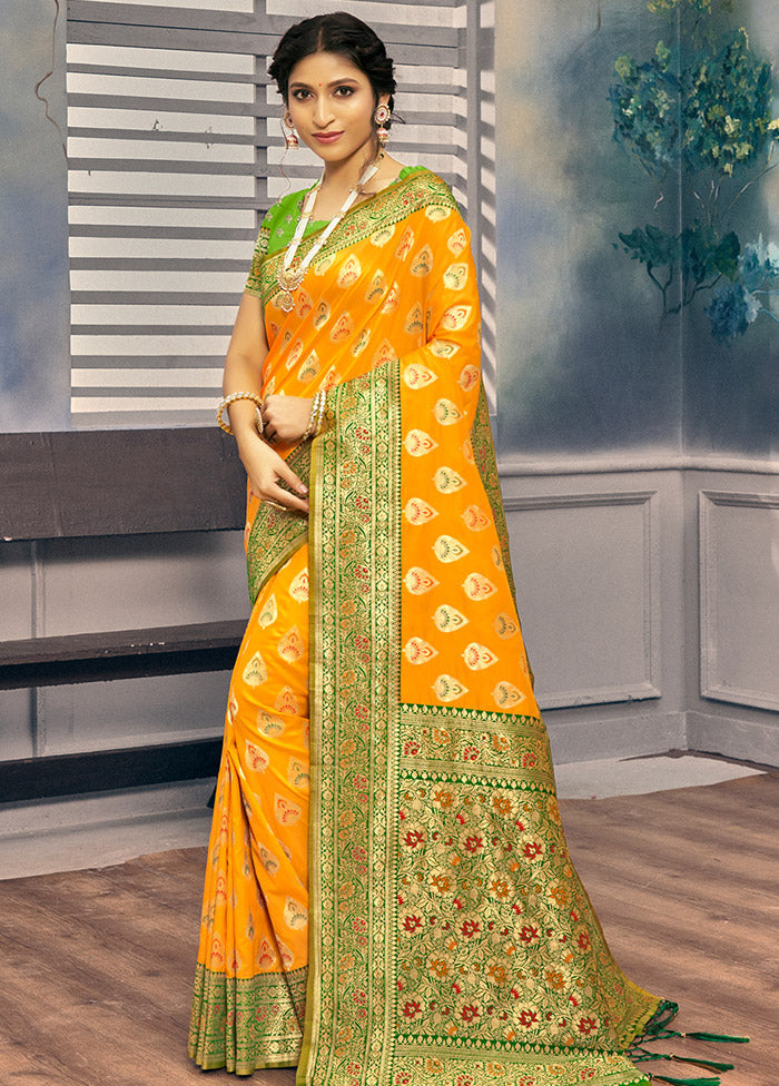 Yellow Spun Silk Saree With Blouse Piece - Indian Silk House Agencies