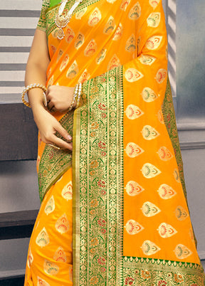 Yellow Spun Silk Saree With Blouse Piece - Indian Silk House Agencies