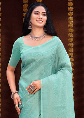 Sea Green Spun Silk Saree With Blouse Piece