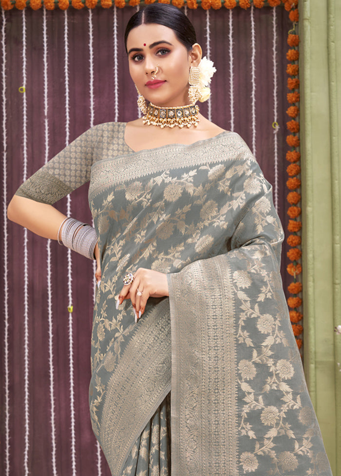 Grey Linen Silk Saree With Blouse Piece - Indian Silk House Agencies