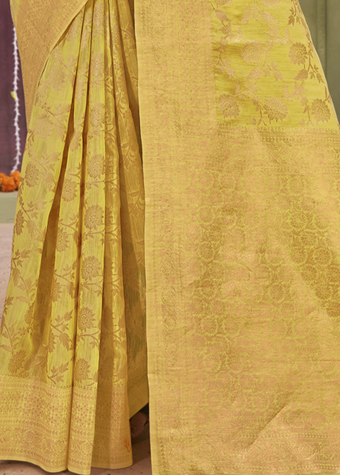 Yellow Linen Silk Saree With Blouse Piece - Indian Silk House Agencies