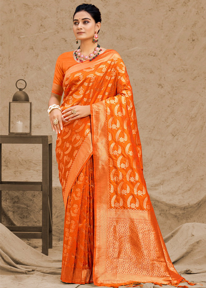 Orange Spun Silk Saree With Blouse Piece - Indian Silk House Agencies