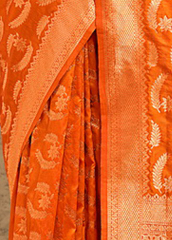 Orange Spun Silk Saree With Blouse Piece - Indian Silk House Agencies