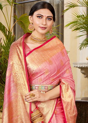 Pink Spun Silk Saree With Blouse Piece - Indian Silk House Agencies