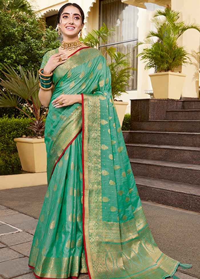 Rama Spun Silk Saree With Blouse Piece - Indian Silk House Agencies