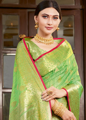 Light Green Spun Silk Saree With Blouse Piece - Indian Silk House Agencies