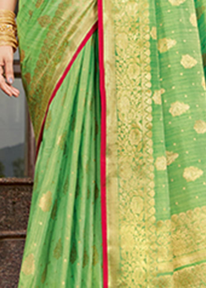 Light Green Spun Silk Saree With Blouse Piece - Indian Silk House Agencies