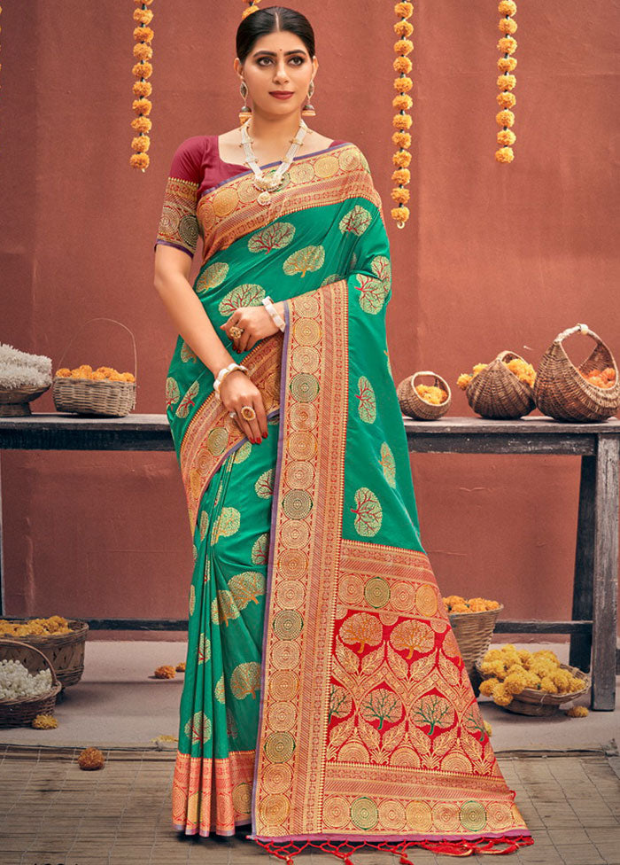 Sea Green Spun Silk Saree With Blouse Piece