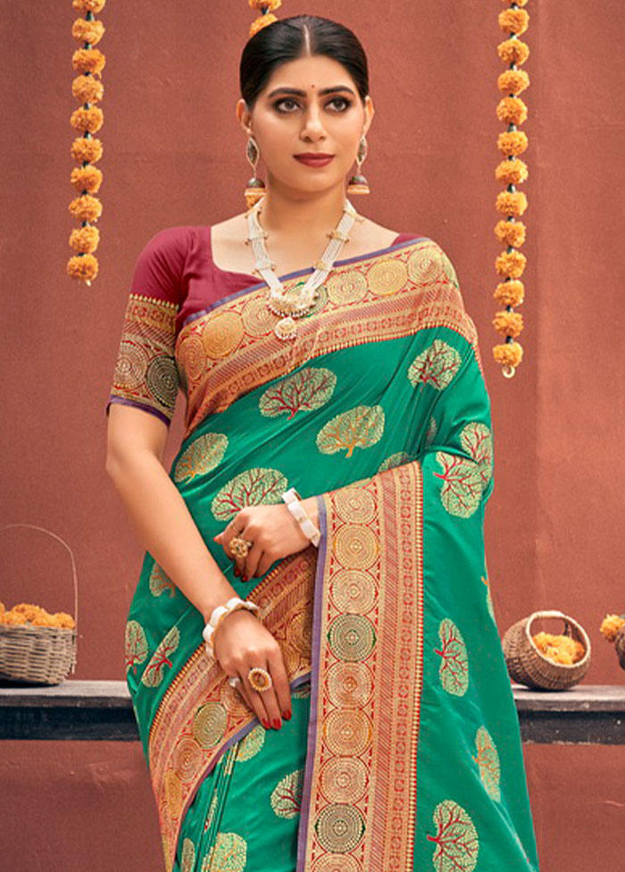 Sea Green Spun Silk Saree With Blouse Piece