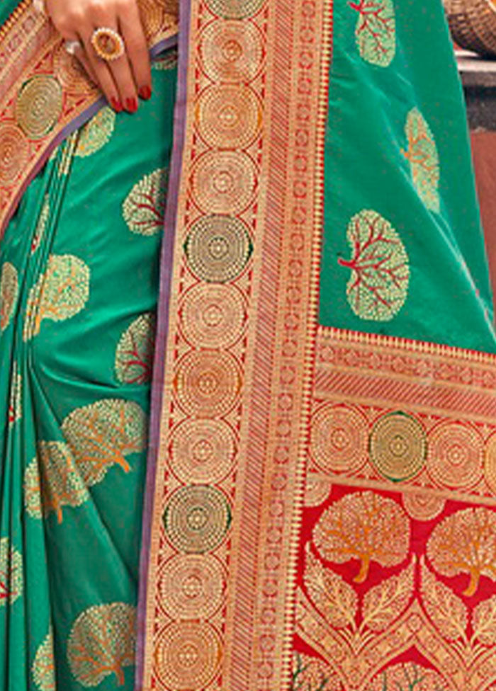 Sea Green Spun Silk Saree With Blouse Piece