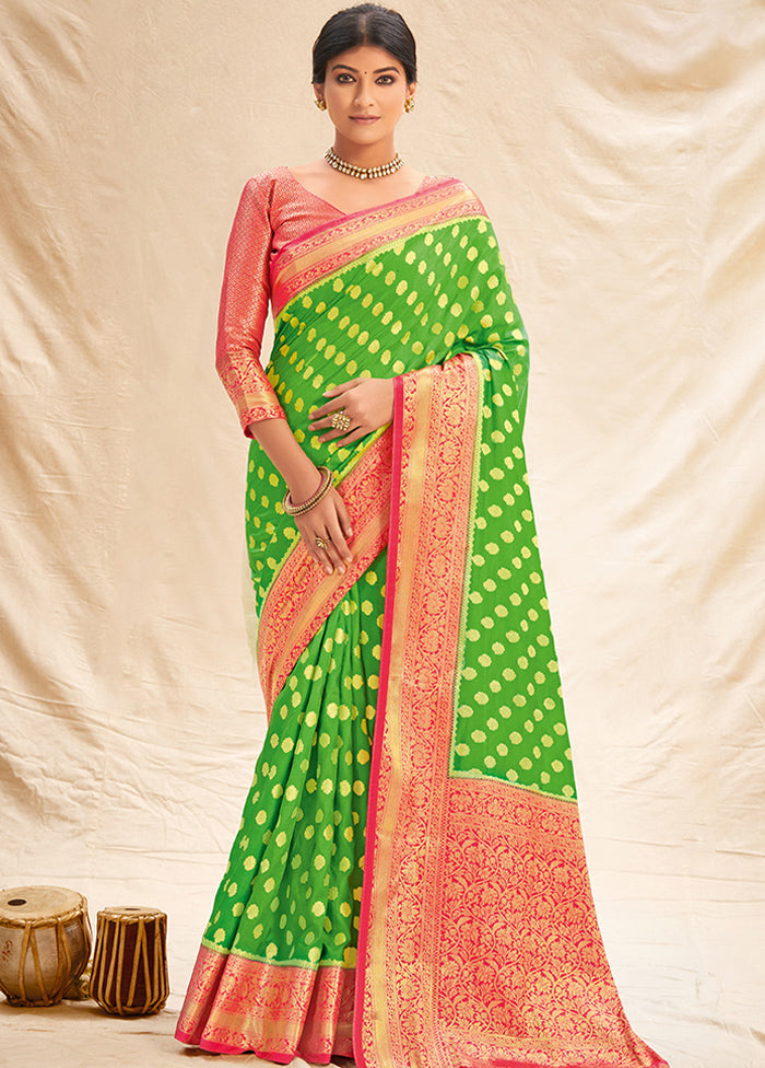 Green Spun Silk Saree With Blouse Piece - Indian Silk House Agencies