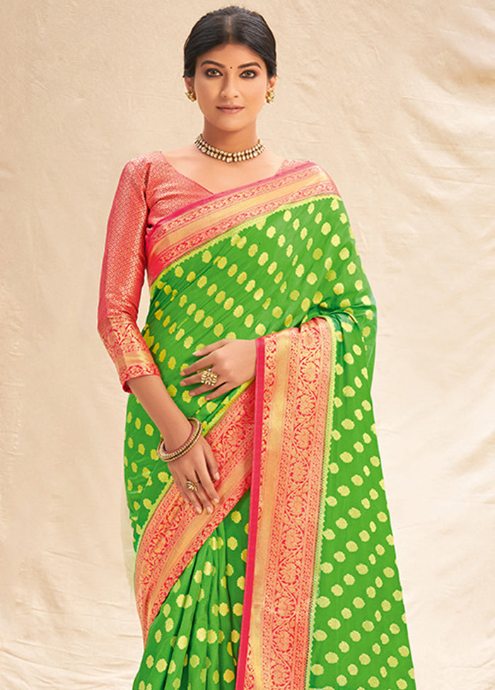 Green Spun Silk Saree With Blouse Piece - Indian Silk House Agencies