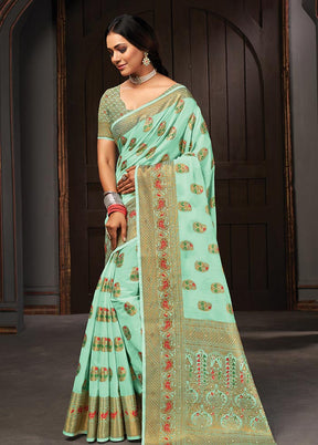 Sea Green Spun Silk Saree With Blouse Piece