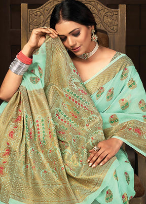 Sea Green Spun Silk Saree With Blouse Piece - Indian Silk House Agencies