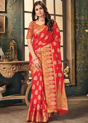 Red Spun Silk Saree With Blouse Piece - Indian Silk House Agencies