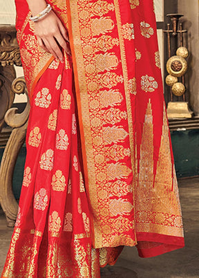 Red Spun Silk Saree With Blouse Piece - Indian Silk House Agencies